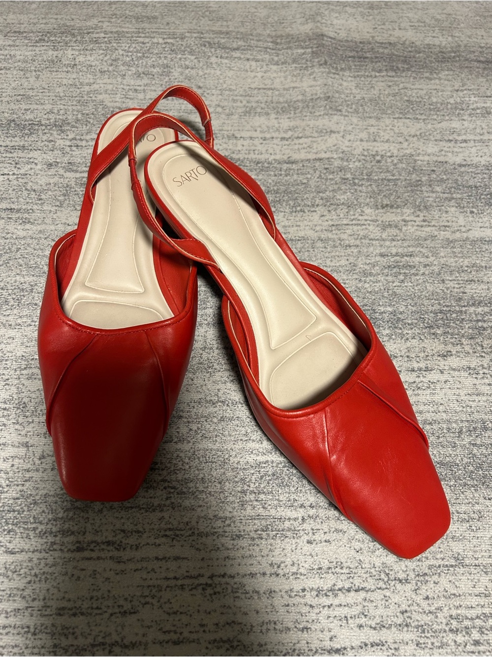Franco Sarto Red Leather Square-Toe Slingback Flats